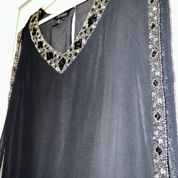 JKARA Black Fitted Mini Dress With Overlay Top and Beaded Details - Picture 3 of 3
